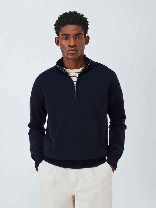 John Lewis Cashmere Half Zip High Neck Jumper Long Sleeve - Navy - Large