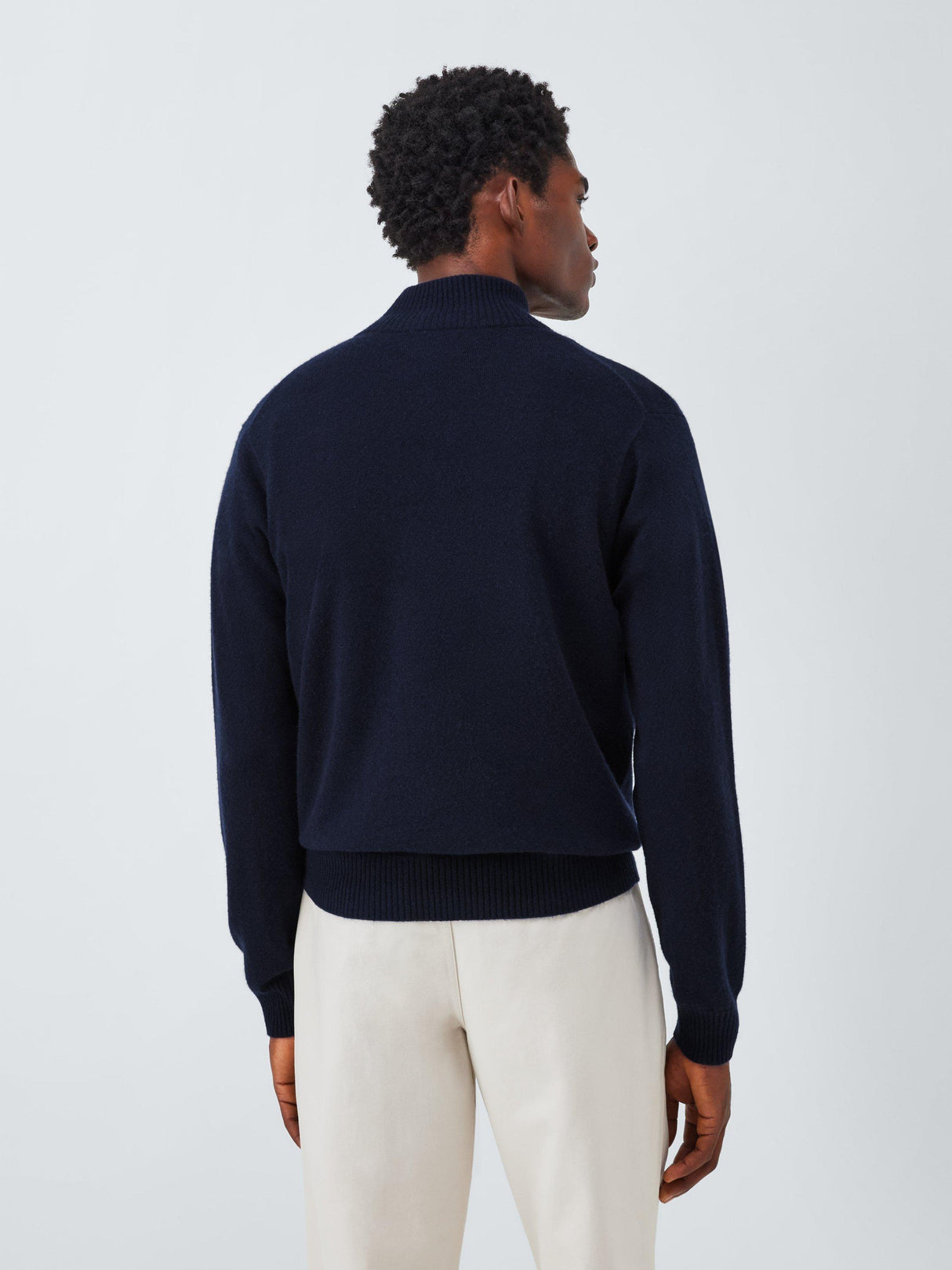 John Lewis Cashmere Half Zip High Neck Jumper Long Sleeve - Navy - Large