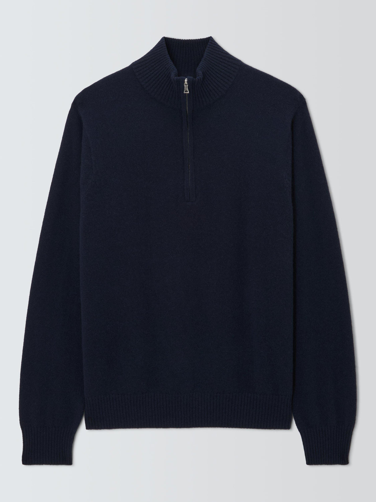 John Lewis Cashmere Half Zip High Neck Jumper Long Sleeve - Navy - Large