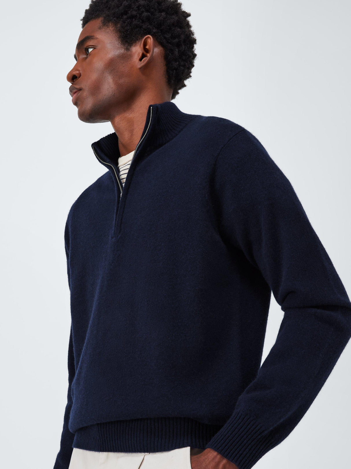 John Lewis Cashmere Half Zip High Neck Jumper Long Sleeve - Navy - Large
