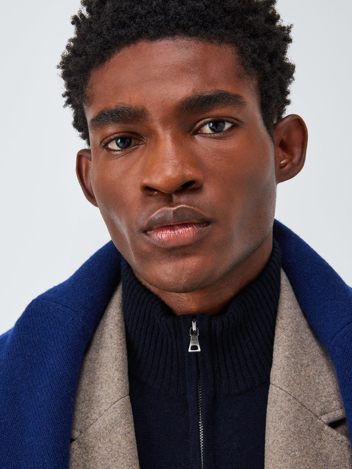 John Lewis Cashmere Half Zip High Neck Jumper Long Sleeve - Navy - Large