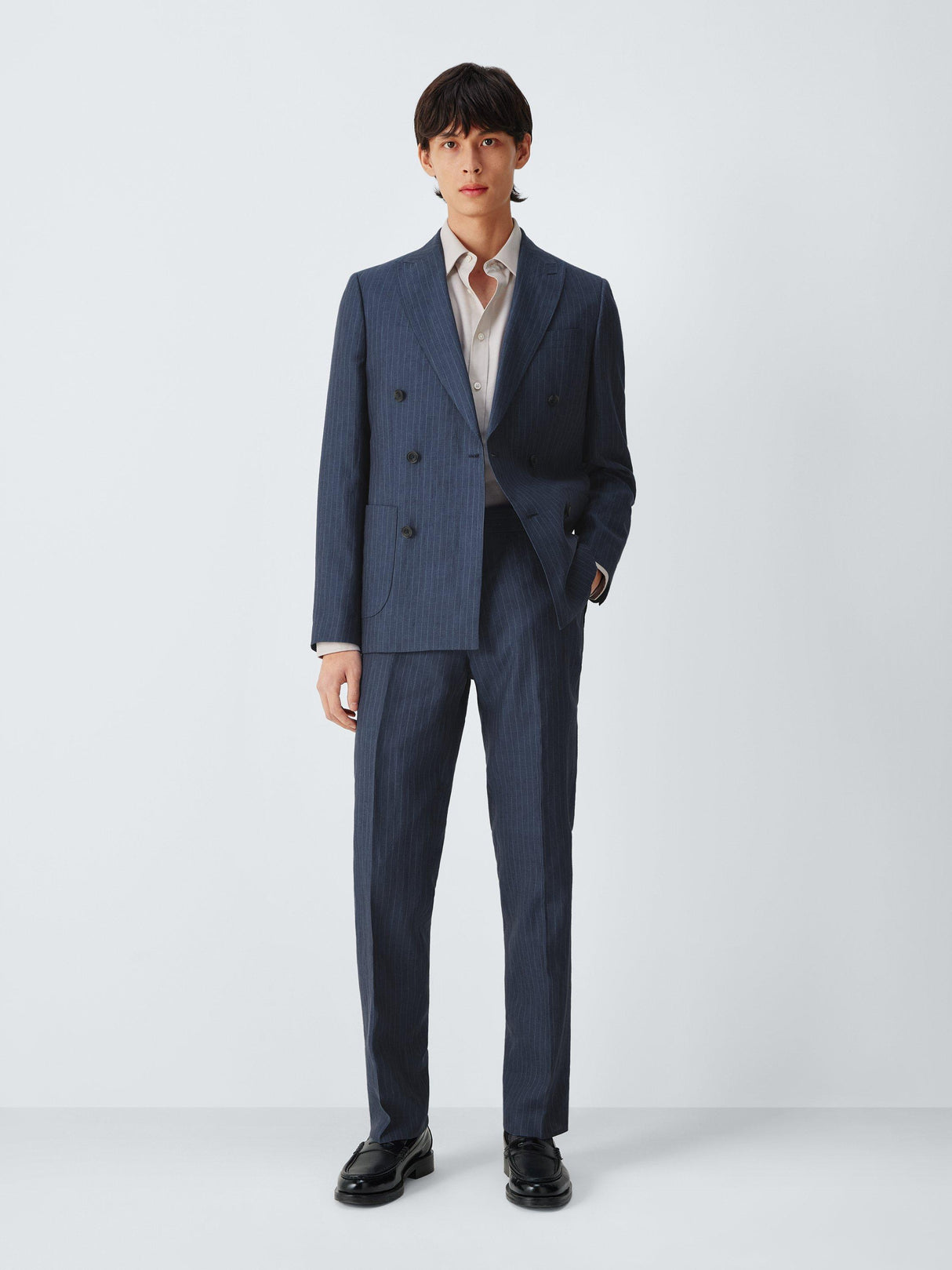 John Lewis Double Breasted Regular Fit Striped Suit Jacket - Navy - Size 40R