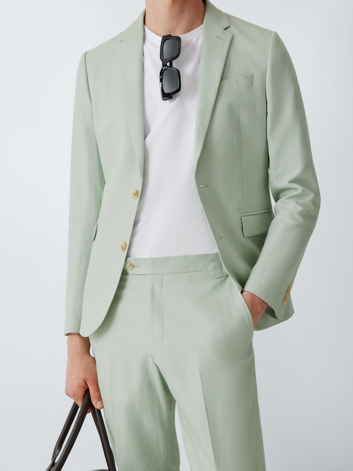John Lewis Linen Cotton Blend Slim Fit Buttoned Men's Suit Jacket - Mint 40L
