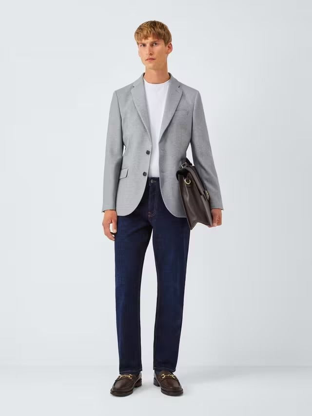 John Lewis Single Breasted Cotton Blend Men's Knit Blazer Jacket - Grey 42R