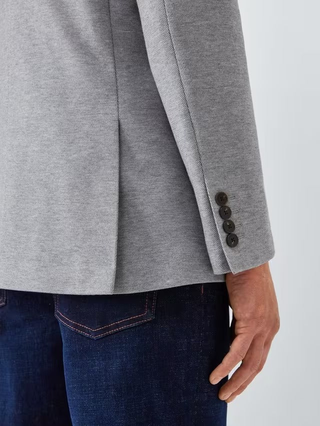 John Lewis Single Breasted Cotton Blend Men's Knit Blazer Jacket - Grey 42R