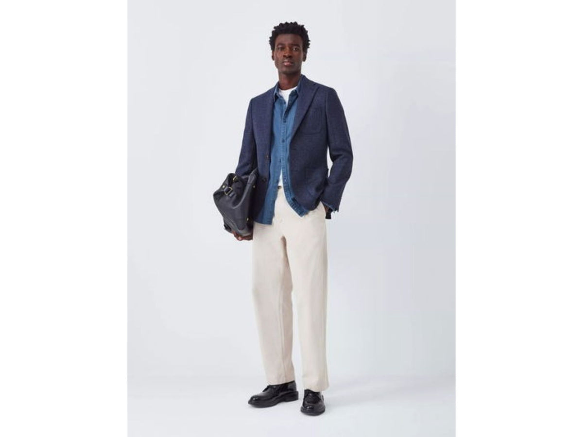 John Lewis Moons Wool Check Regular Men's Tailored Blazer Jacket 42R - Navy