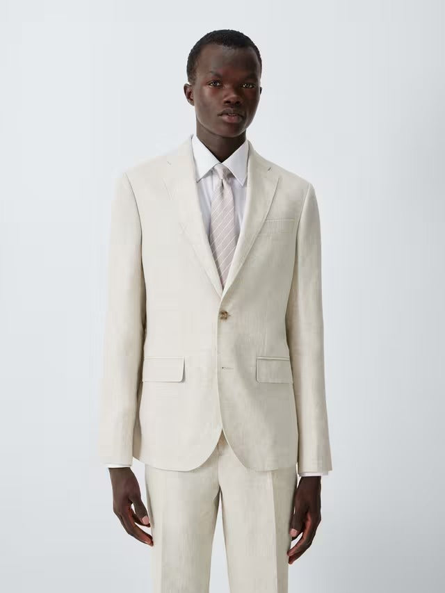 John Lewis Men's Regular Fit Single Breasted Linen Suit Jacket - Stone - 36R