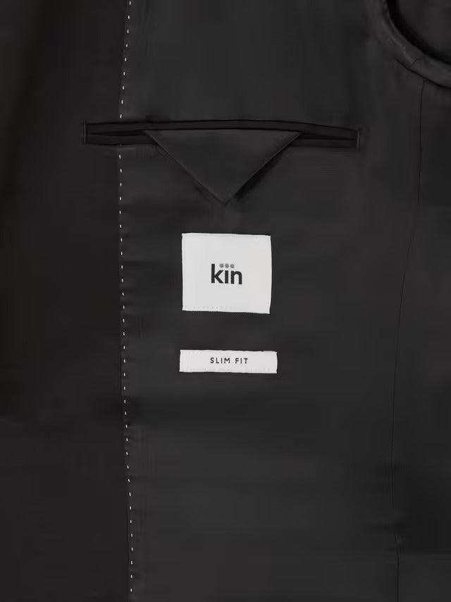 Kin Mens Slim Fit Wool Blend Smart Formal Blazer Dinner Jacket - Black - 44R
