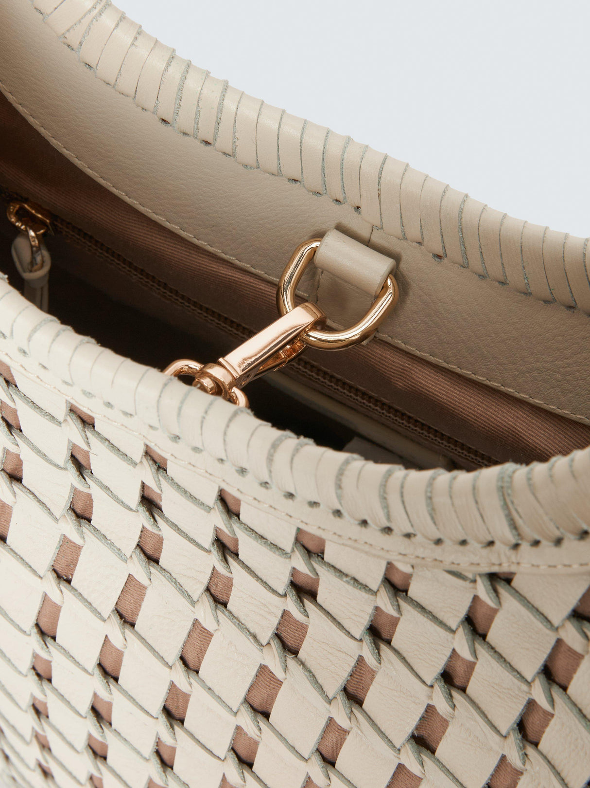 John Lewis Women's Woven Leather Shoulder Textured Pocket Tote Bag - White