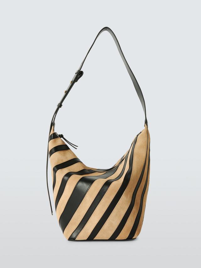 John Lewis Eden Suede and Leather Stripe Adjustable Hobo Bag - Tan/Black