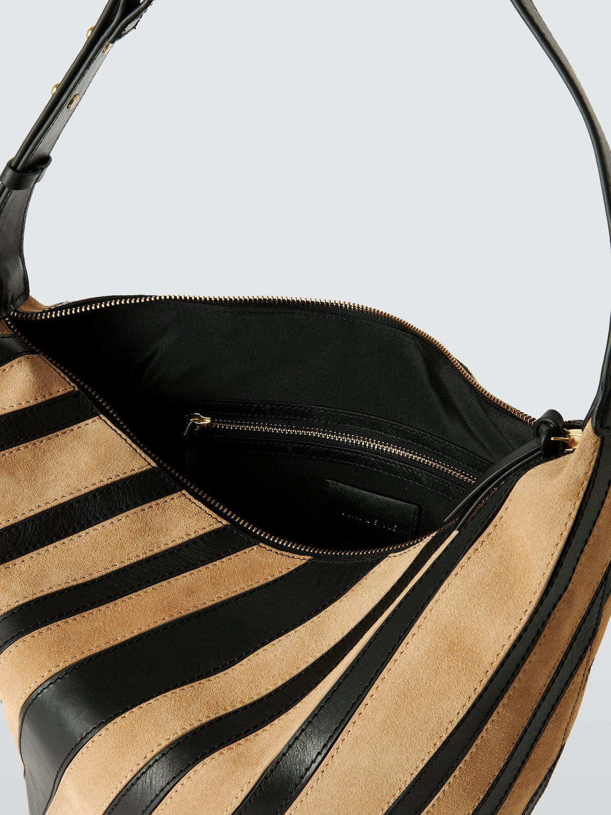 John Lewis Eden Suede and Leather Stripe Adjustable Hobo Bag - Tan/Black