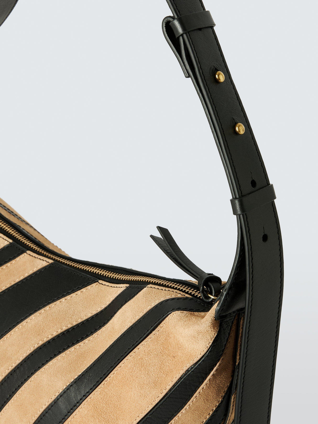 John Lewis Eden Suede and Leather Stripe Adjustable Hobo Bag - Tan/Black