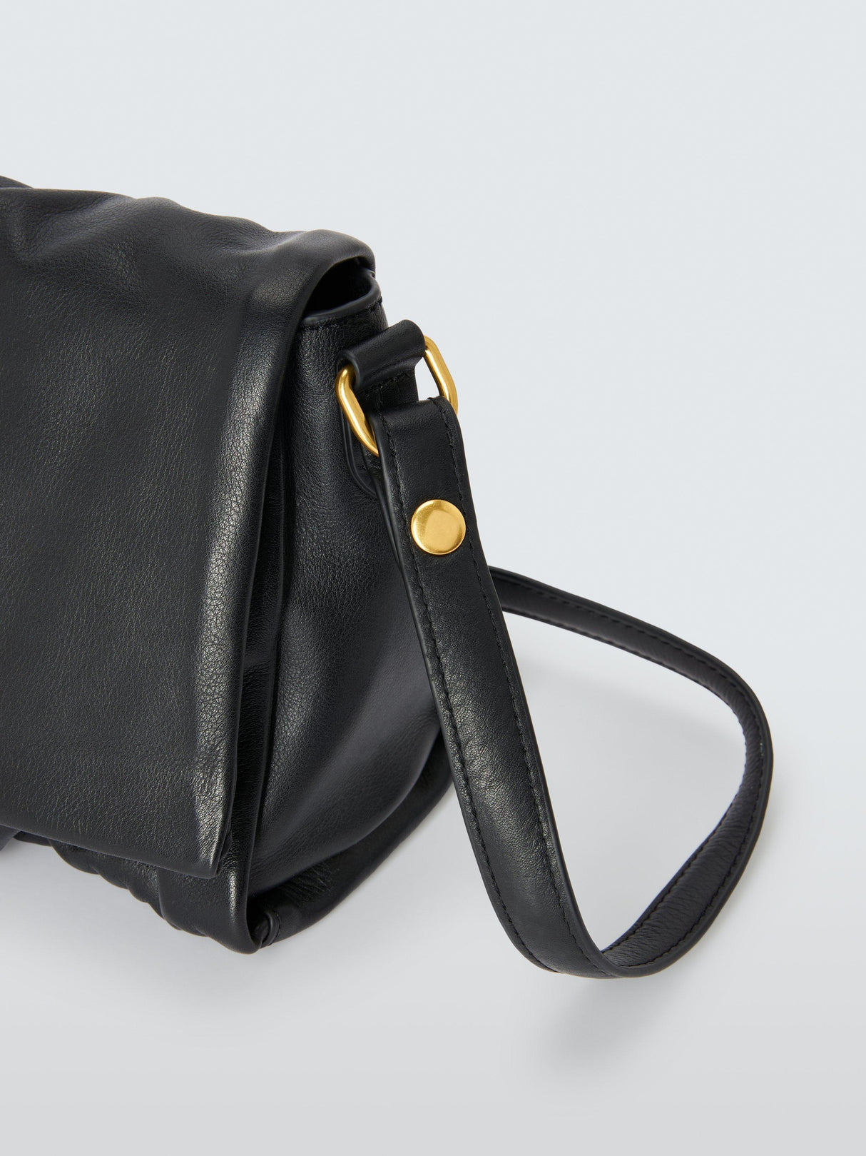 John Lewis Ruched Flapover Leather Multiway Handbag Crossbody Bag - Black