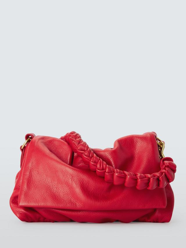 John Lewis Ruched Flapover Multiway Strap Leather Crossbody Handbag - Red