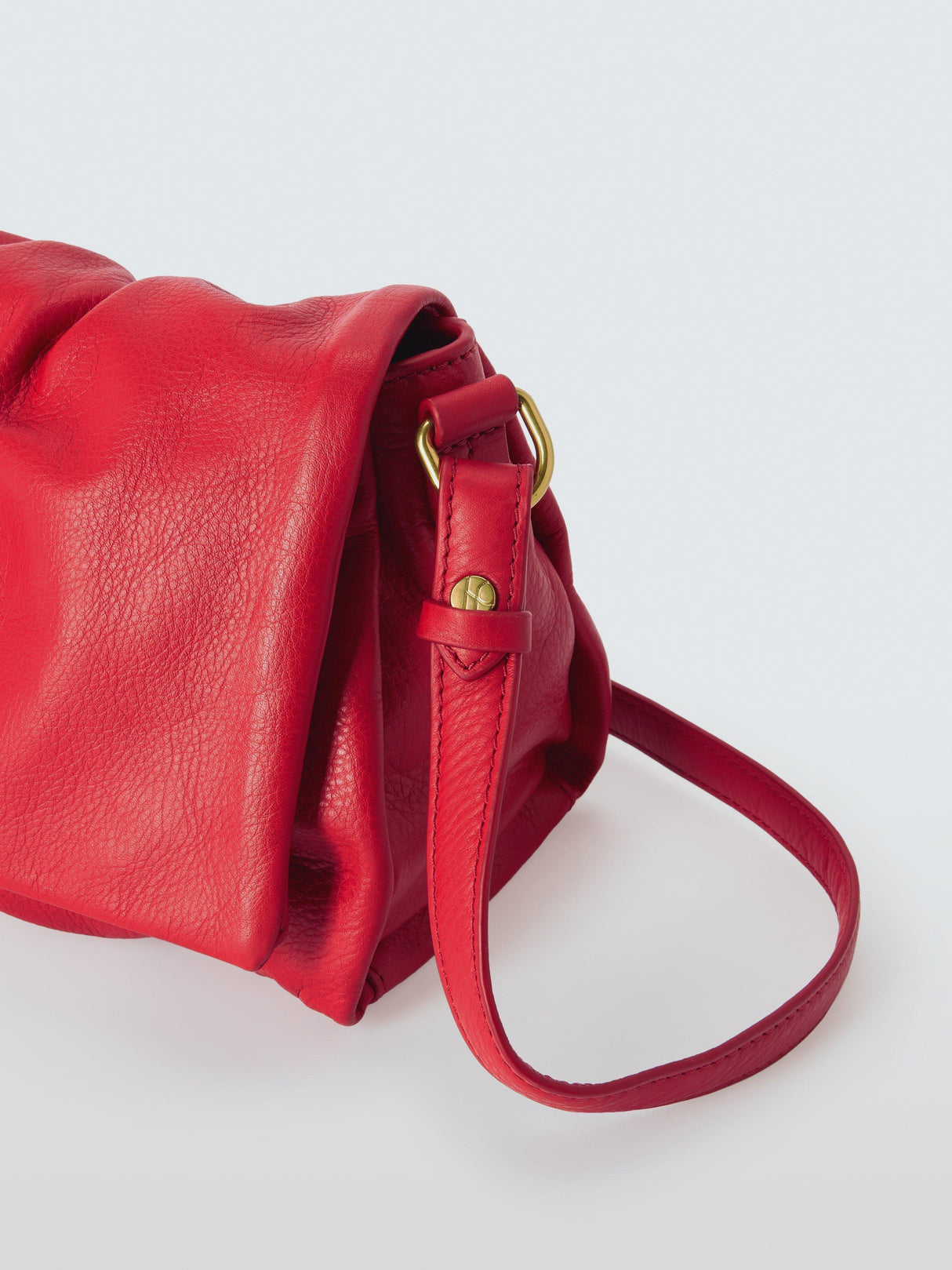 John Lewis Ruched Flapover Multiway Strap Leather Crossbody Handbag - Red