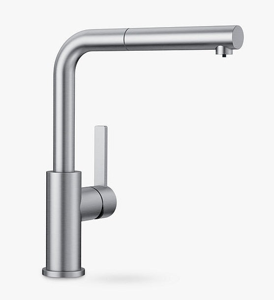 Blanco Lanora-S Pull-Out Spout Single Lever Kitchen Mixer Tap Brushed Steel - Kazoop