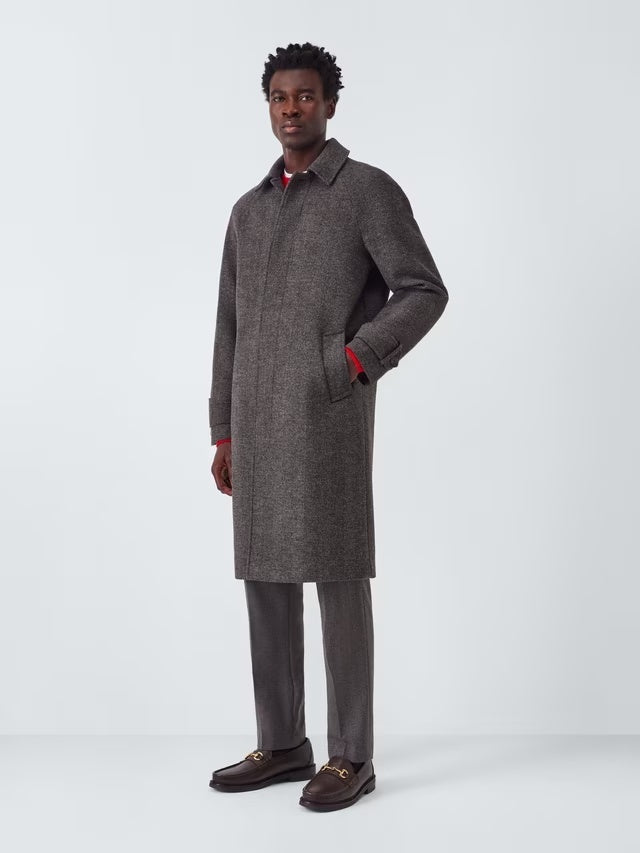 John Lewis Herringbone Men's Wool Blend Smart Long Overcoat - Brown - XXL