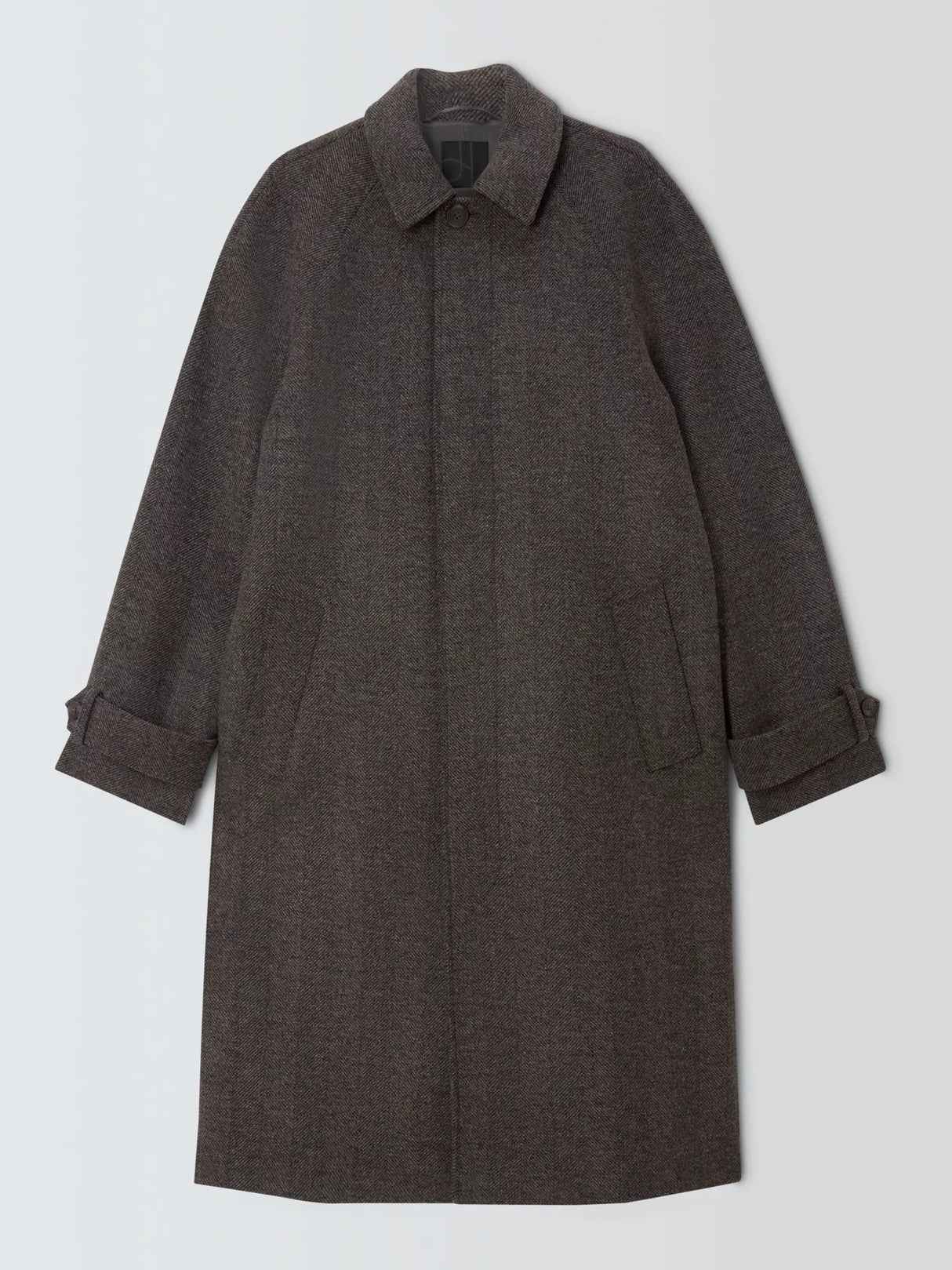 John Lewis Herringbone Men's Wool Blend Smart Long Overcoat - Brown - XXL