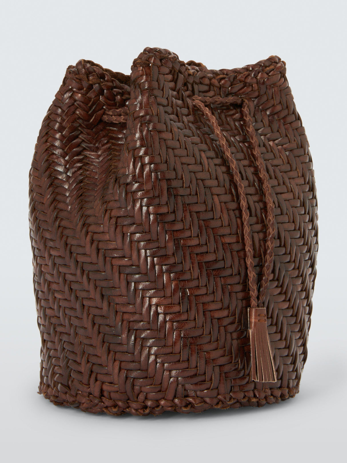 Dragon Diffusion Women's PomPom Leather Crossbody Bucket Bag Bruciato Brown