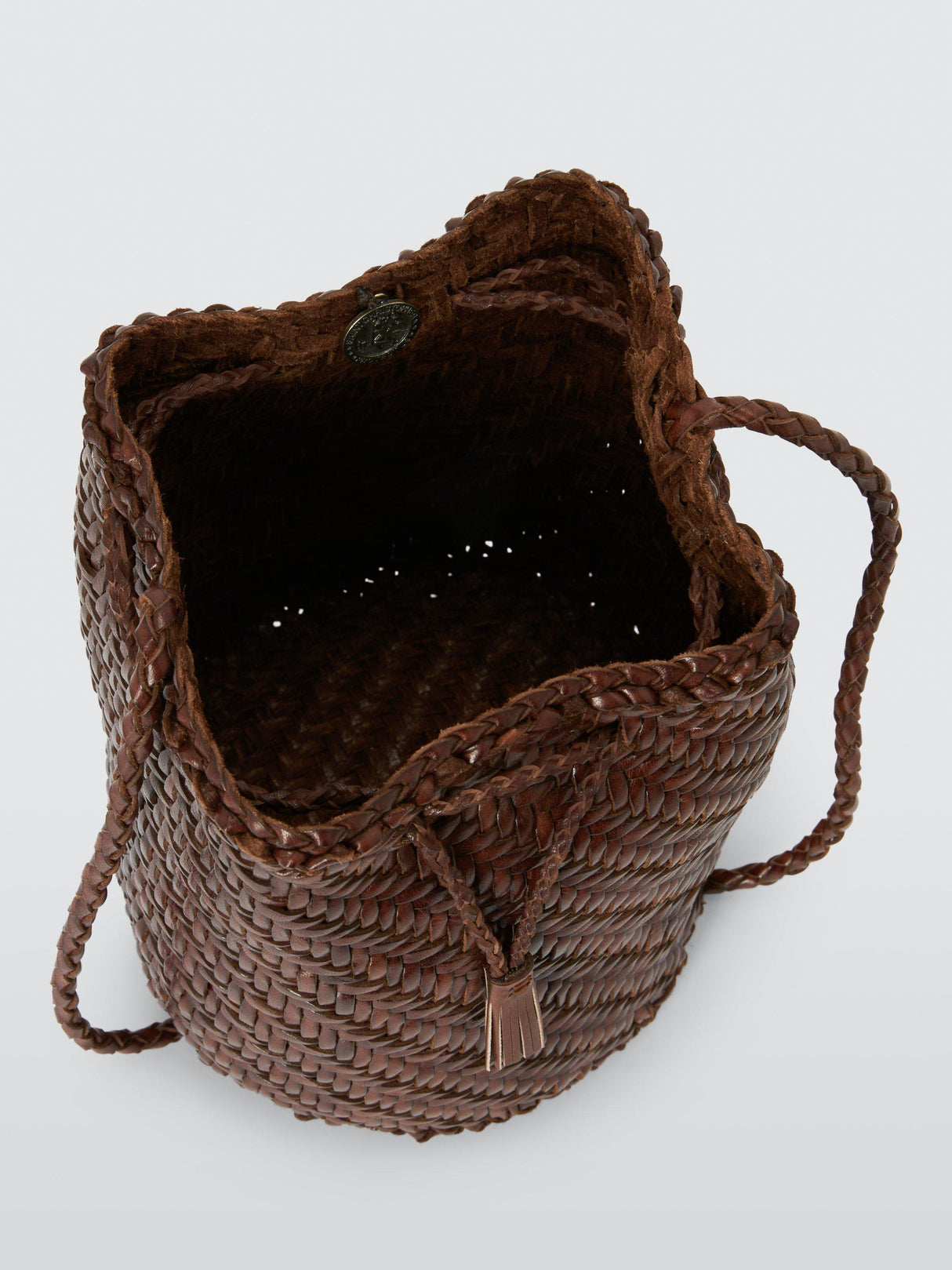 Dragon Diffusion Women's PomPom Leather Crossbody Bucket Bag Bruciato Brown