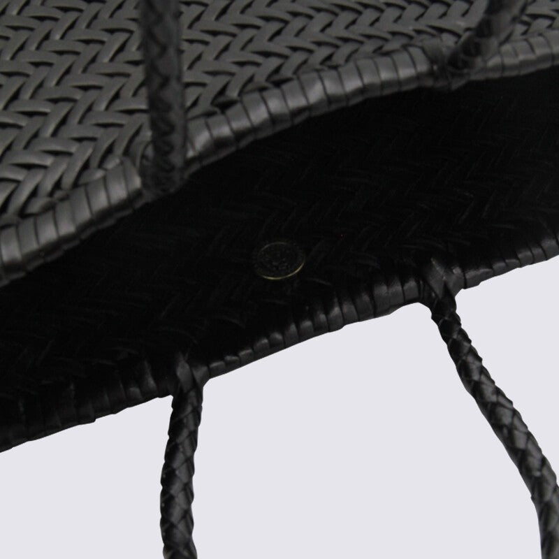 Dragon Diffusion Bamboo Woven Leather Basket Handbag Small Tote Bag - Black