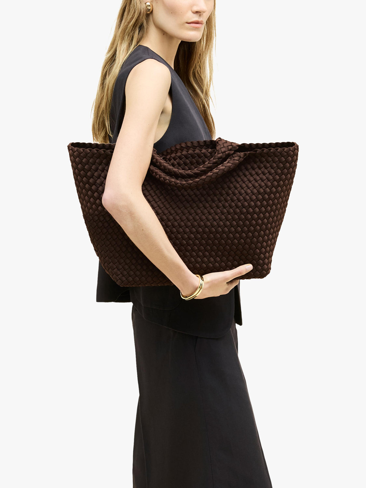NAGHEDI St. Barths Medium Textured Plain Tote Bag Handwoven - Chocolate