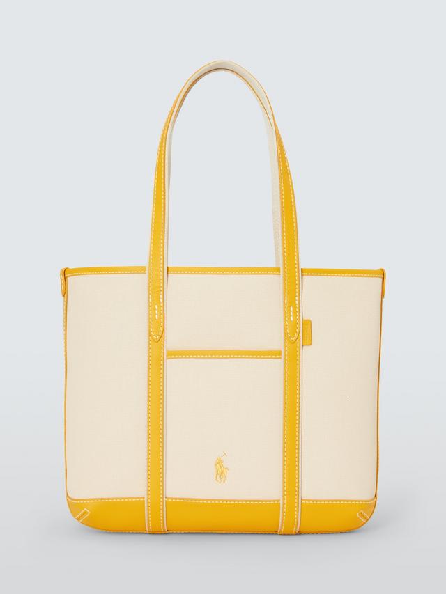 Polo Ralph Lauren Small Cotton Canvas Shopper Tote Bag - Ecru Racing/Yellow