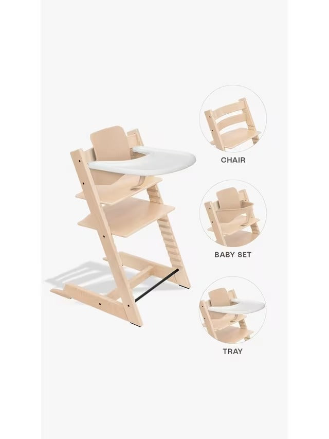 Stokke Tripp Trapp Baby Set Toddler High Chair & Tray Bundle - Natural Wood