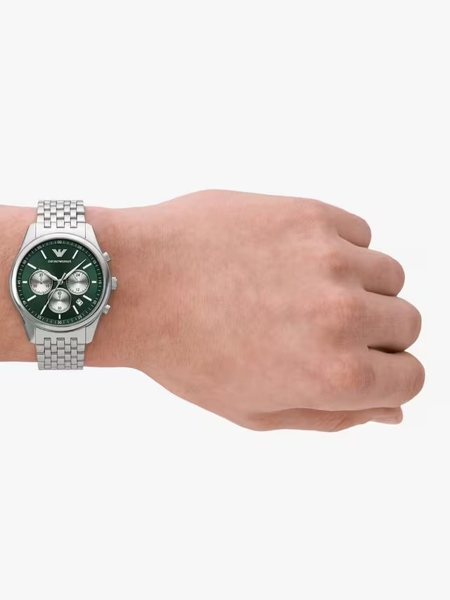 Emporio Armani AR1581 Mens Chronograph 41mm Bracelet Wristwatch Silver/Green