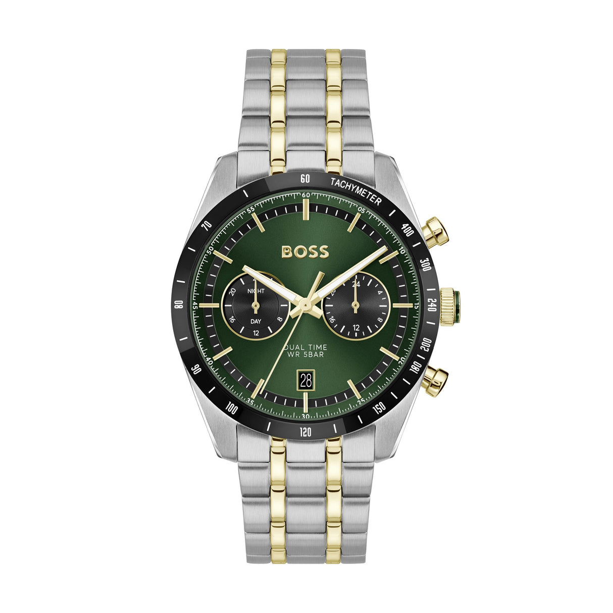 BOSS 1514287 Mens Tourmaster Two Tone 41mm Chronograph Watch - Green/Silver