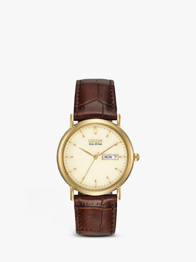 Citizen BM8242-08P Men's 32mm Eco-Drive Leather Strap Watch - Brown/Gold