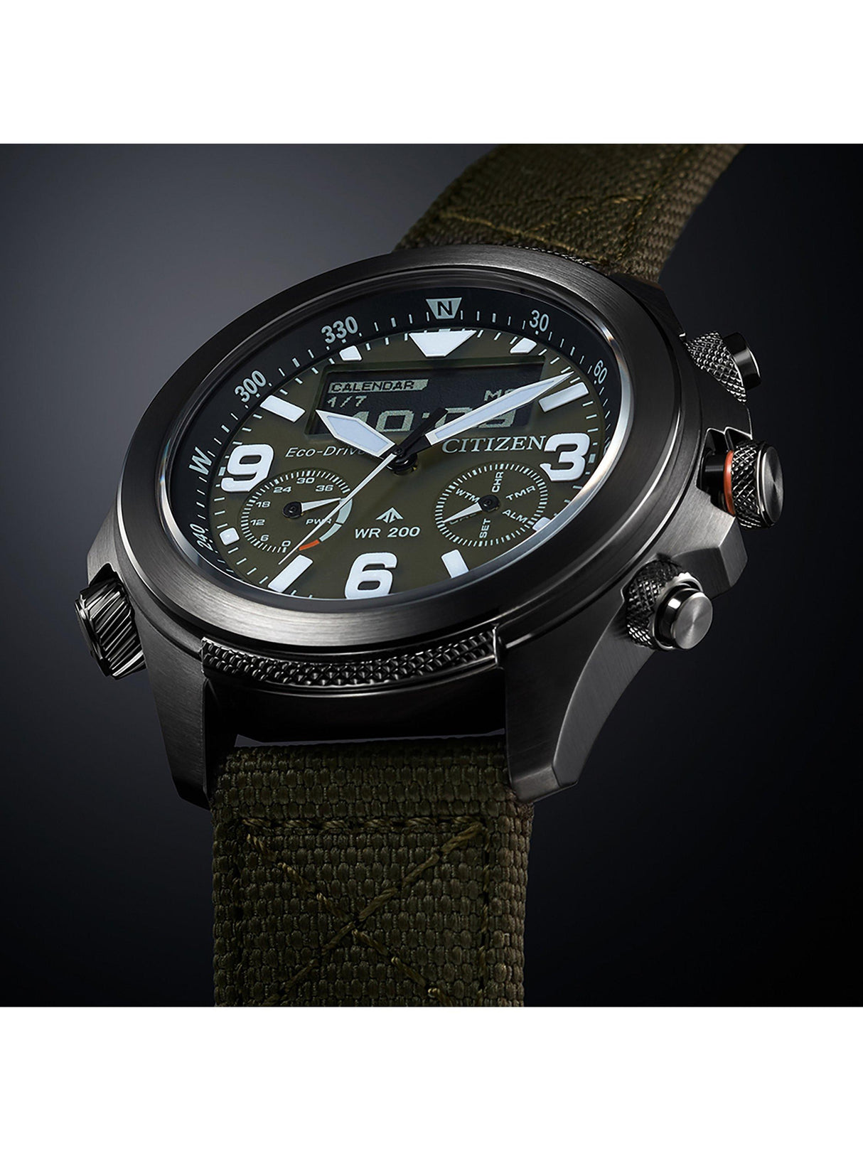 Citizen JV1005-02W Men's Promaster Land Chronograph Fabric Strap Watch Green