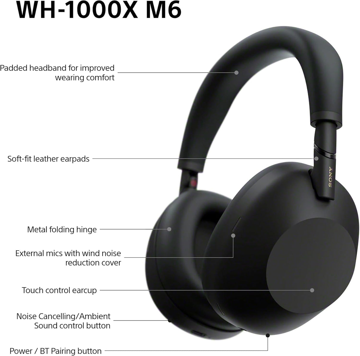 Sony WH-1000XM6 Wireless Over-Ear Foldable Noise-Cancelling Headphones Black