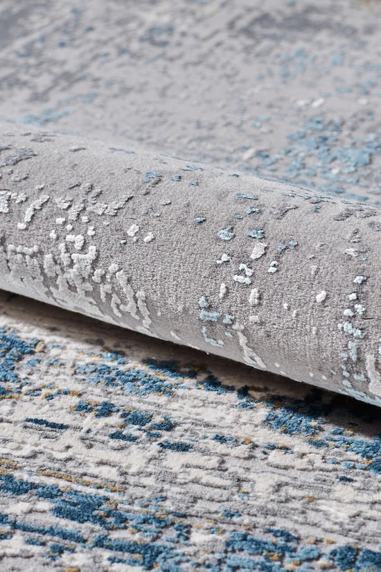 Urban Tranquility Shadow Abstract Modern Border Rug 180 x 120cm - Blue/Grey