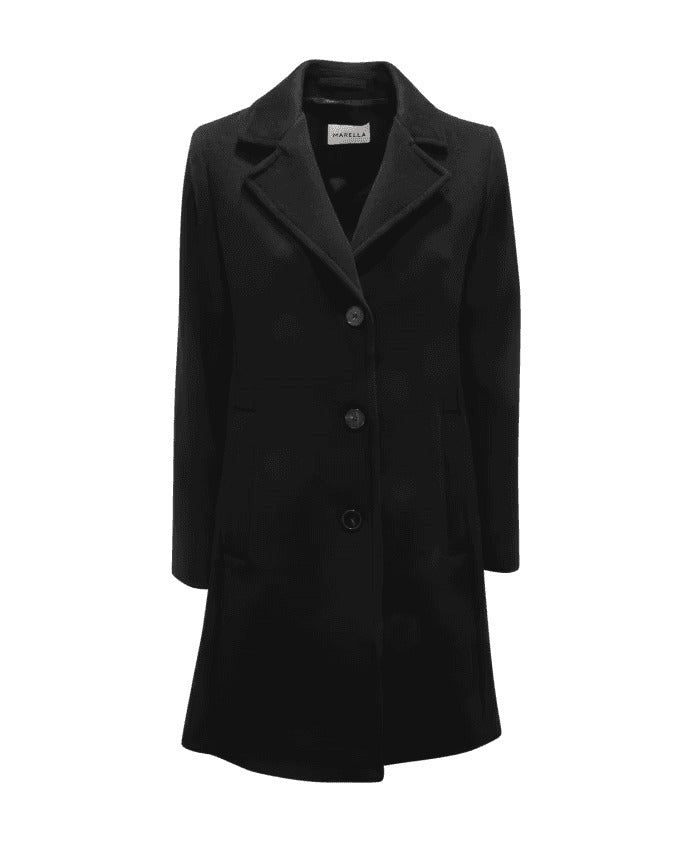 Marella Angel Wool Rich Single Breasted Tailored Women's Coat UK 10 - Black