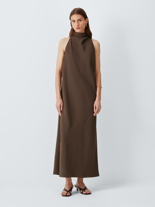 Marella Women’s A-Line Scarf Neck Sleeveless Midi Occasion Dress UK 14 Brown