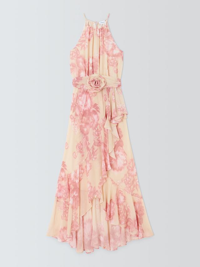 NEW Marella Fiero Halterneck Floral Regular Ruffle Midi Dress - Cream/Pink UK12