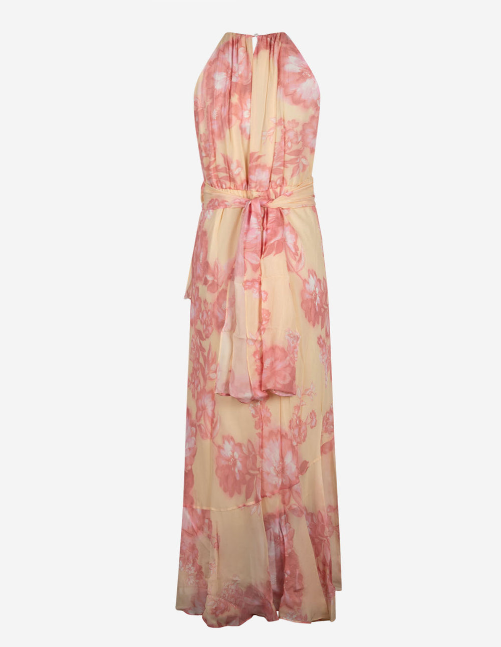 NEW Marella Fiero Halterneck Floral Regular Ruffle Midi Dress - Cream/Pink UK12