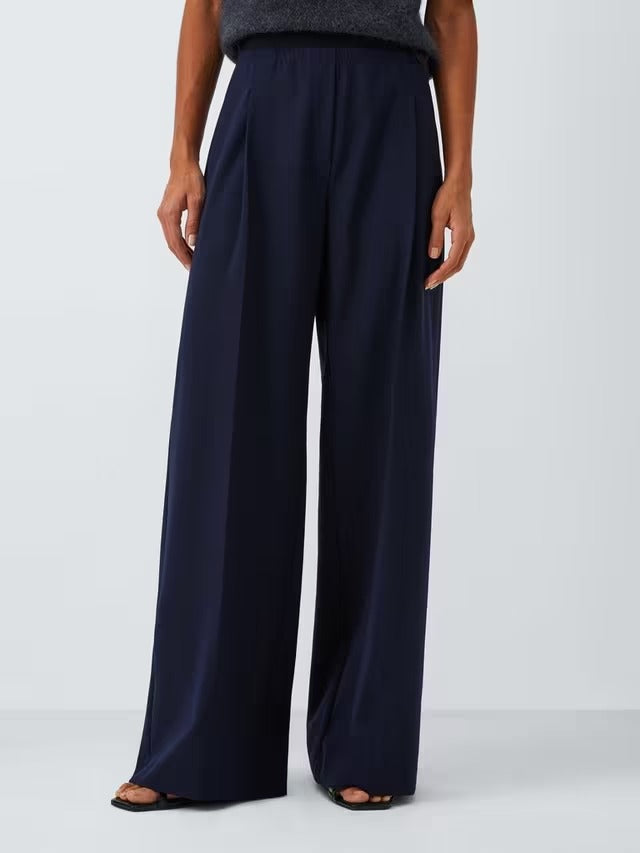 Marella Women's Diorama Wide Leg Mid Rise Regular Fit Trousers - Navy - UK 6