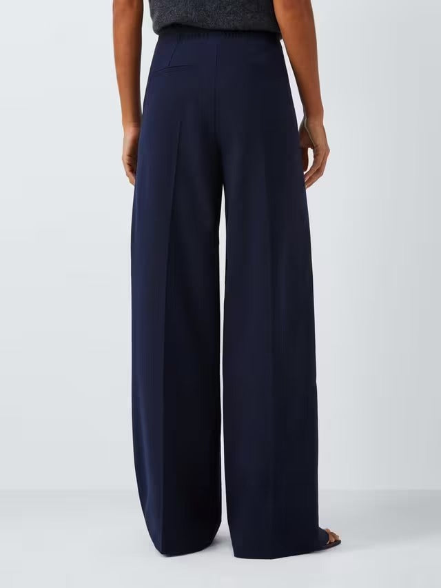 Marella Women's Diorama Wide Leg Mid Rise Regular Fit Trousers - Navy - UK 6