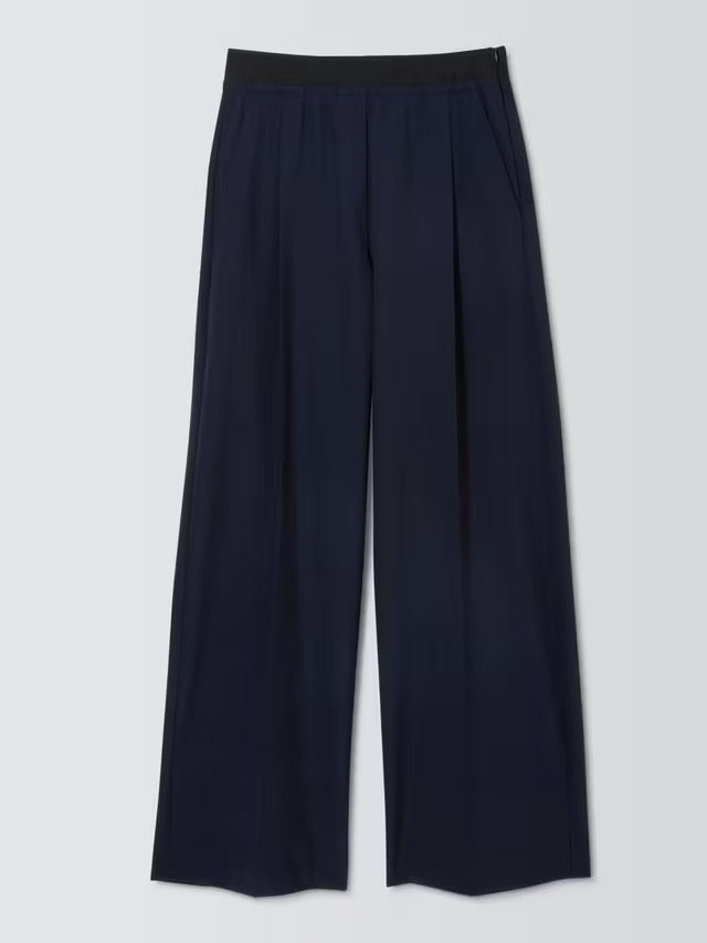 Marella Women's Diorama Wide Leg Mid Rise Regular Fit Trousers - Navy - UK 6