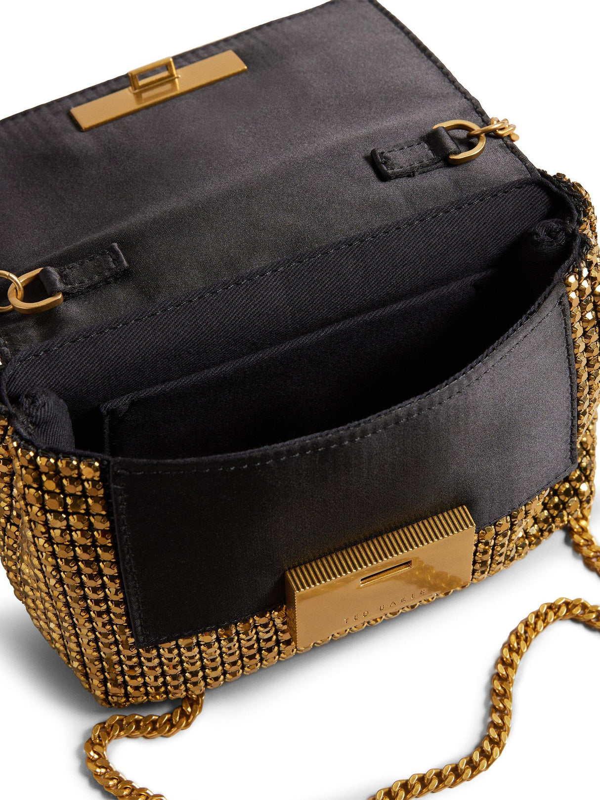 NEW Ted Baker Gliters Crystal Embellished Party Clutch Cross Body Bag - Gold