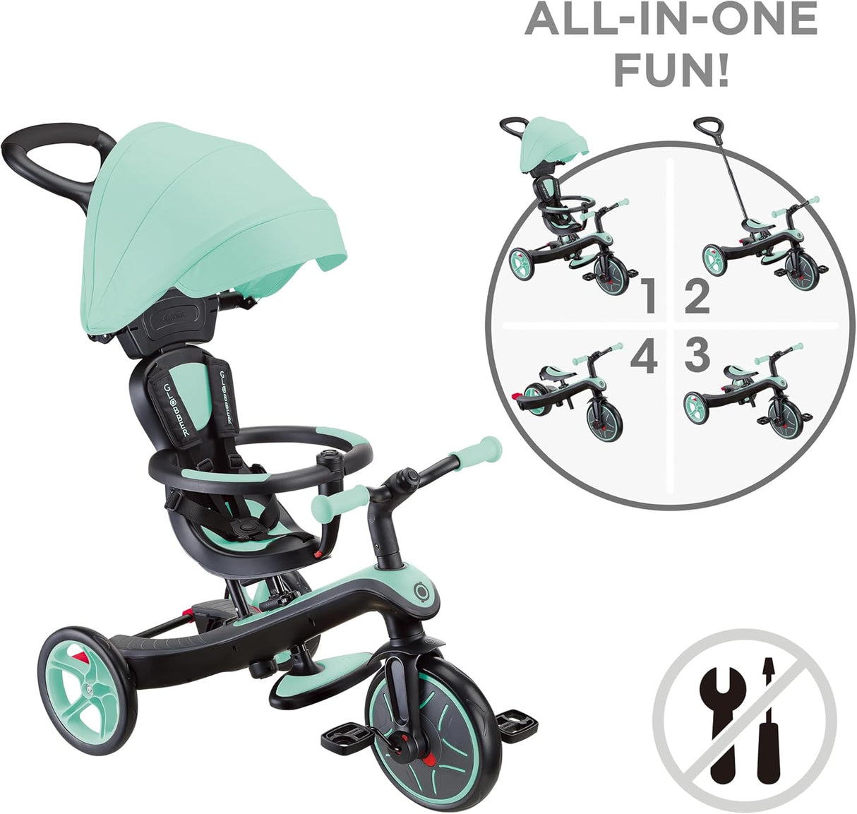 Globber 4-in-1 Explorer Toddler Trike/Balance Bike with Parent Handle - Mint