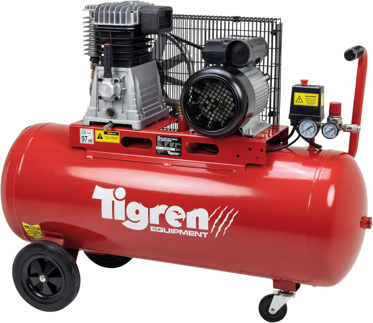 Tigren SIP-04396 3HP 100LTR Heavy-Duty Belt-Driven Air Compressor 230v - Red