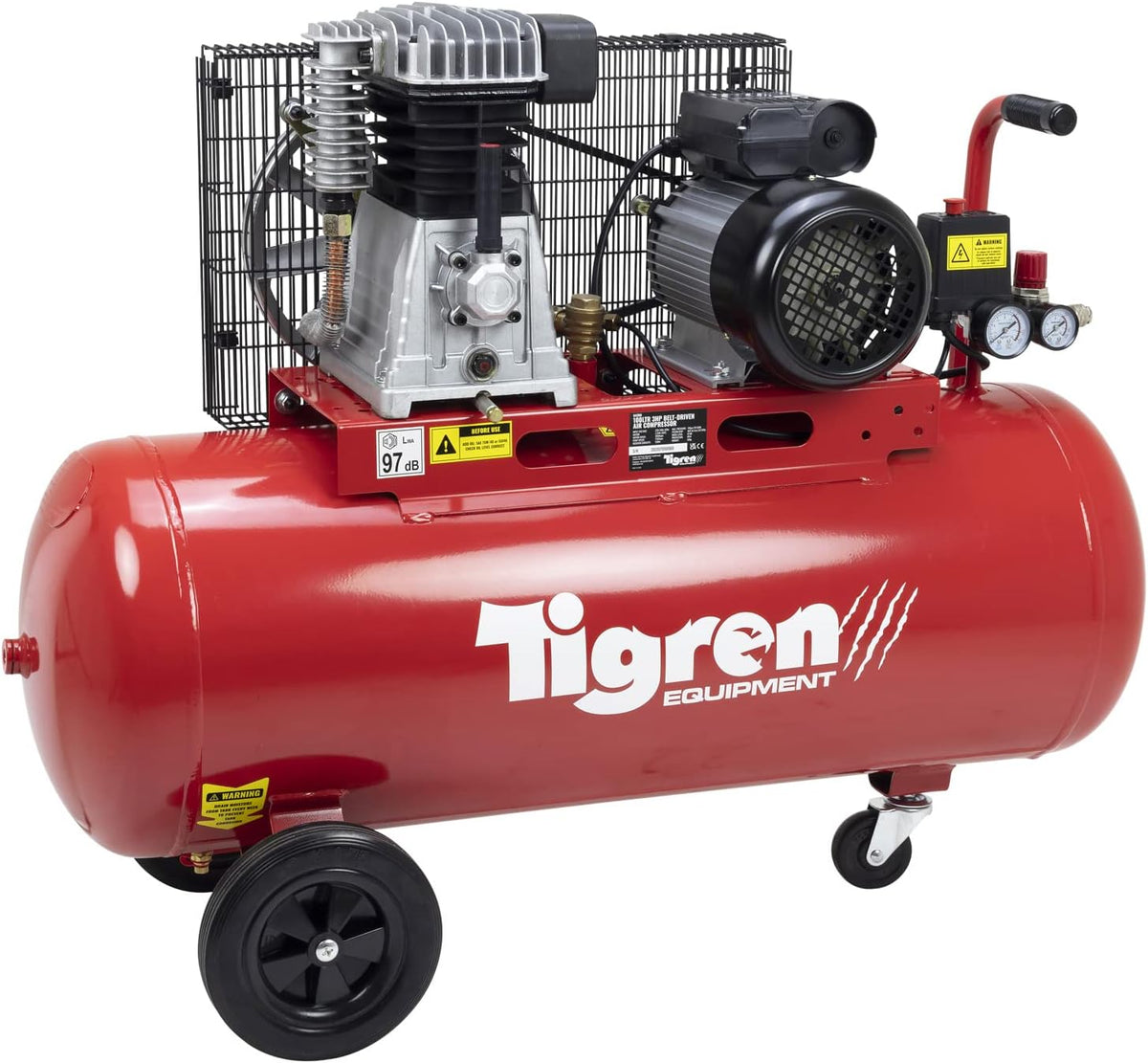Tigren SIP-04396 3HP 100LTR Heavy-Duty Belt-Driven Air Compressor 230v - Red