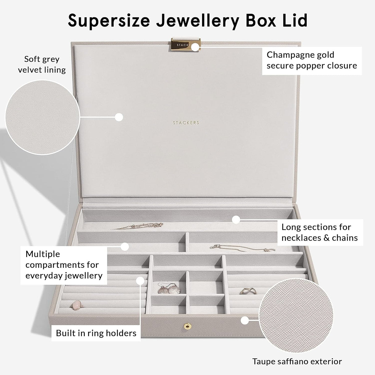 Stackers Supersize Large Jewellery Organiser Box Set of 3 - Taupe - Kazoop