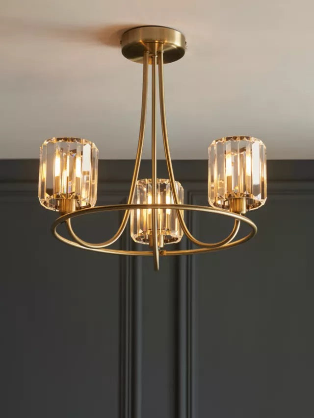 Bay Lighting Lyon 3 Arm Semi Flush Dimmable Ceiling Light - Antique Brass - Kazoop