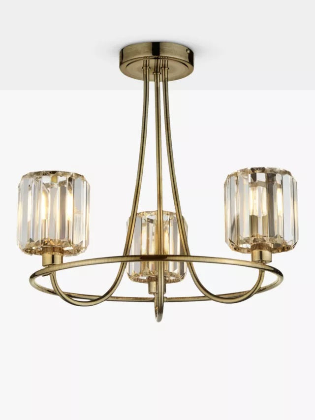 Bay Lighting Lyon 3 Arm Semi Flush Dimmable Ceiling Light - Antique Brass - Kazoop