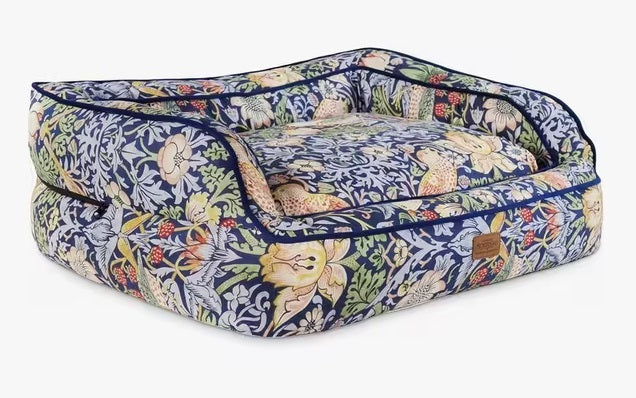 Morris & Co. Strawberry Thief Print Large Dog Sofa Bed - Navy Blue/Multi