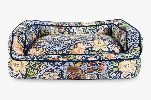 Morris & Co. Strawberry Thief Print Large Dog Sofa Bed - Navy Blue/Multi - Kazoop